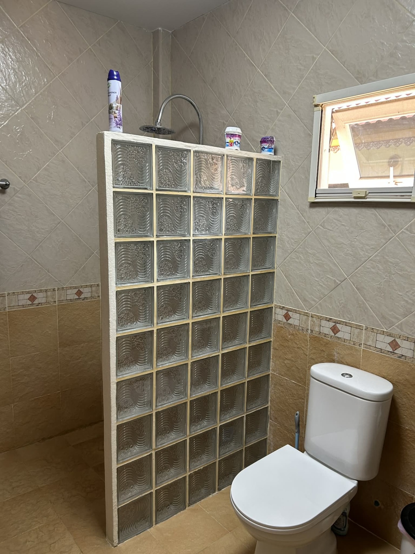 Badrum med WC och dusch